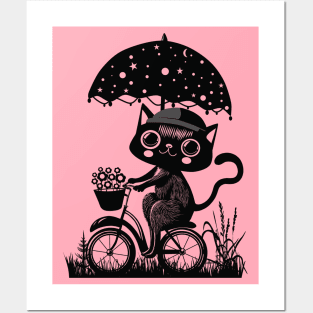 Cute Cottagecore Aesthetic Cat Bicycle Cat Mom Posters and Art